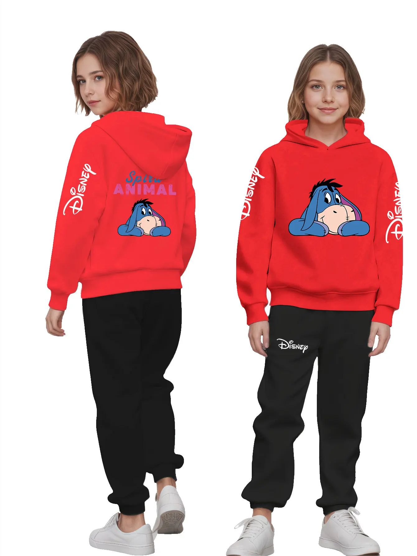 

Disney 2-12-year-old children's sportswear 2-piece set cute casual top printed hooded shirt set long pants set sports set