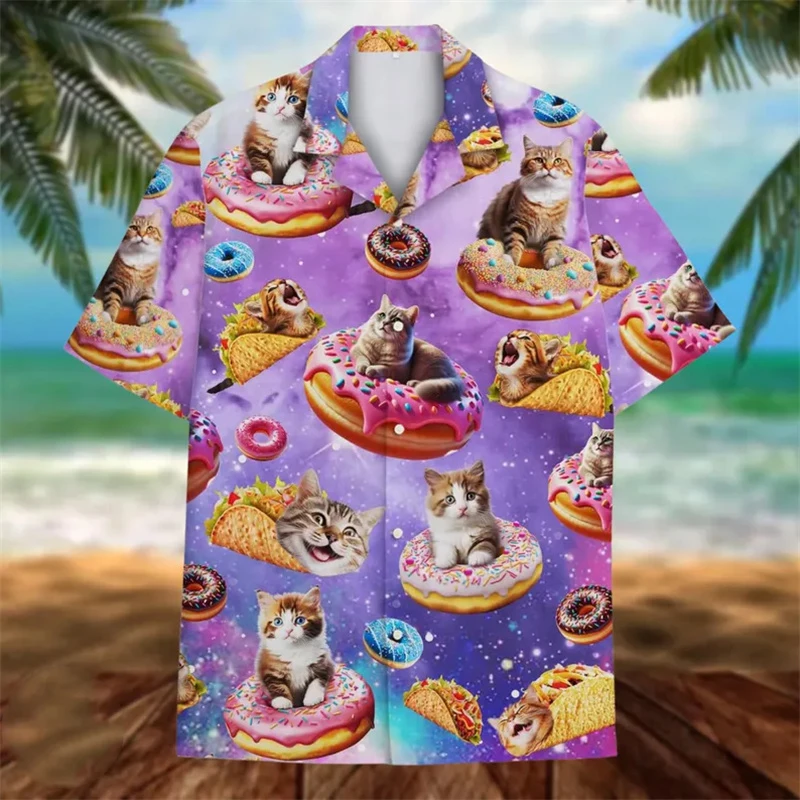 

Cute Cat 3D Print Neon Shirt Men's Clothing Cats Graphic Donuts Funny Casual Short Sleeve Shirts Harajuku Trendy Women Blouse