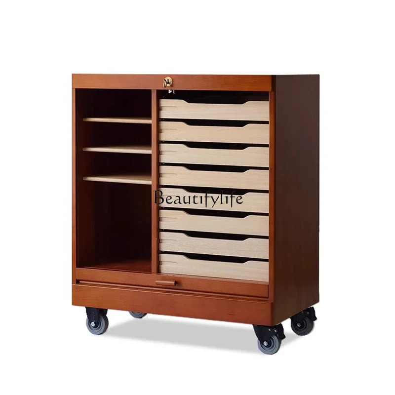 

56Vintage file cabinet Solid wood bedroom Living room Home rolling shutter door Grocery cabinet