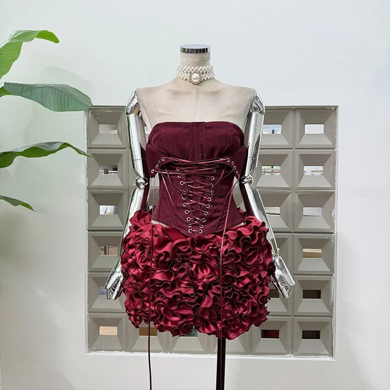 

Сексуальный комплект с бантом на талии и цветочным узором ручной работы, юбка с низкой талией, дизайнерский стиль, женский модный комплект, весенний сезон