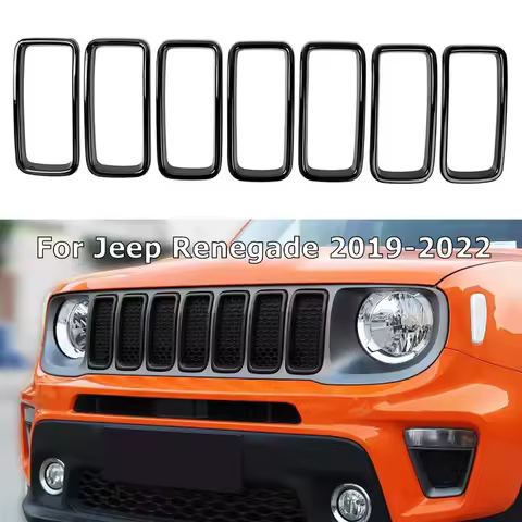 For Jeep Renegade 2019 2020 2021 2022 Front Bumper Grid Grille Inserts Racing Grill Frame Trim ABS Black