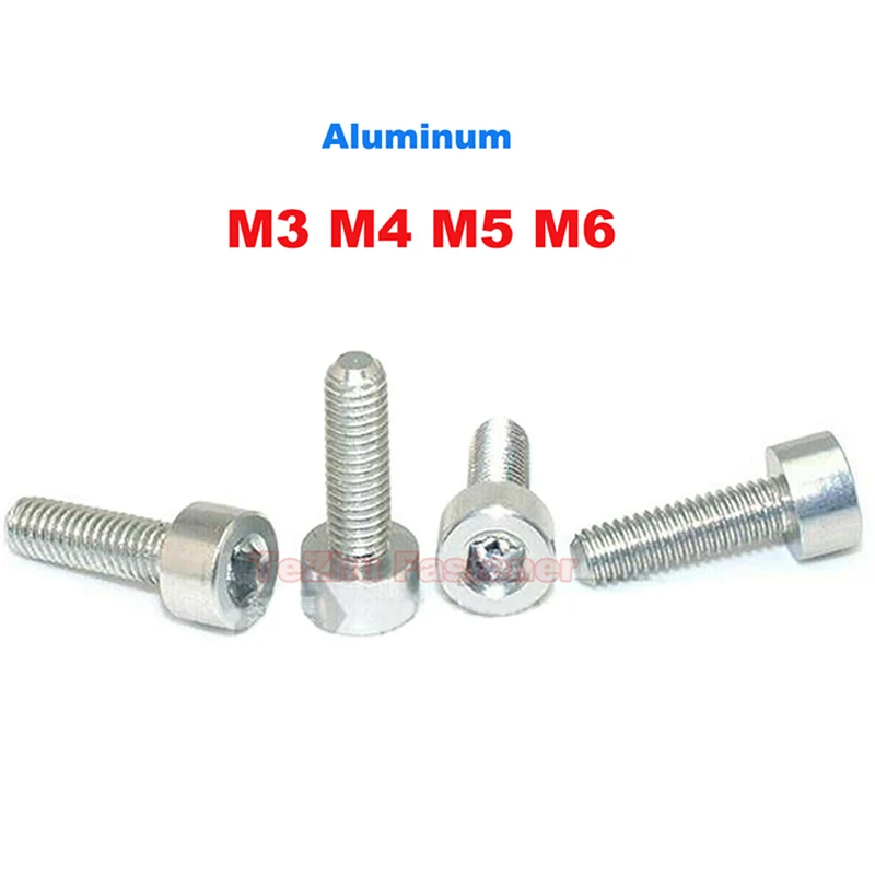 2pcs M3 M4 M5 M6 Length 6mm~40mm Aluminium Alloy Hex Socket Head Cap Screws Allen Bolt Mechanical Screw Silver-Anodized DIN912