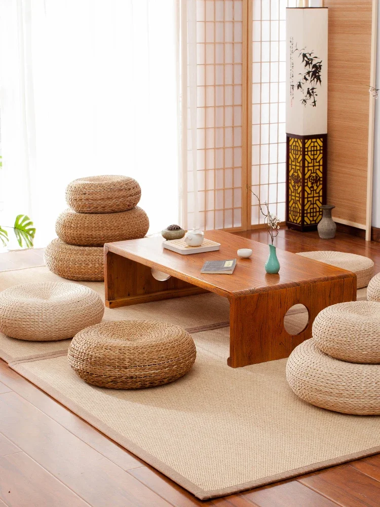 Straw futon tatami seat cushion Japanese-style thickened rattan home round seat cushion meditation mat straw stool