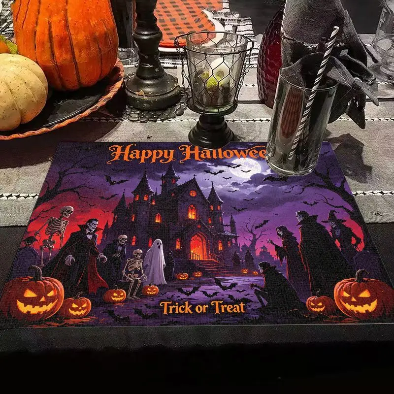 VIKAMA Happy Halloween Placemat Spooky Graffiti Table Mat for Holiday Party Home Dining Decor