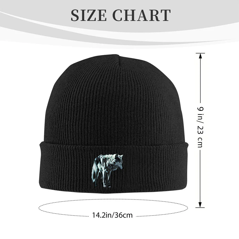 Standing Wolf Print Knit Beanie Hat for Men Women Warm Windproof Winter Ski Beanie
