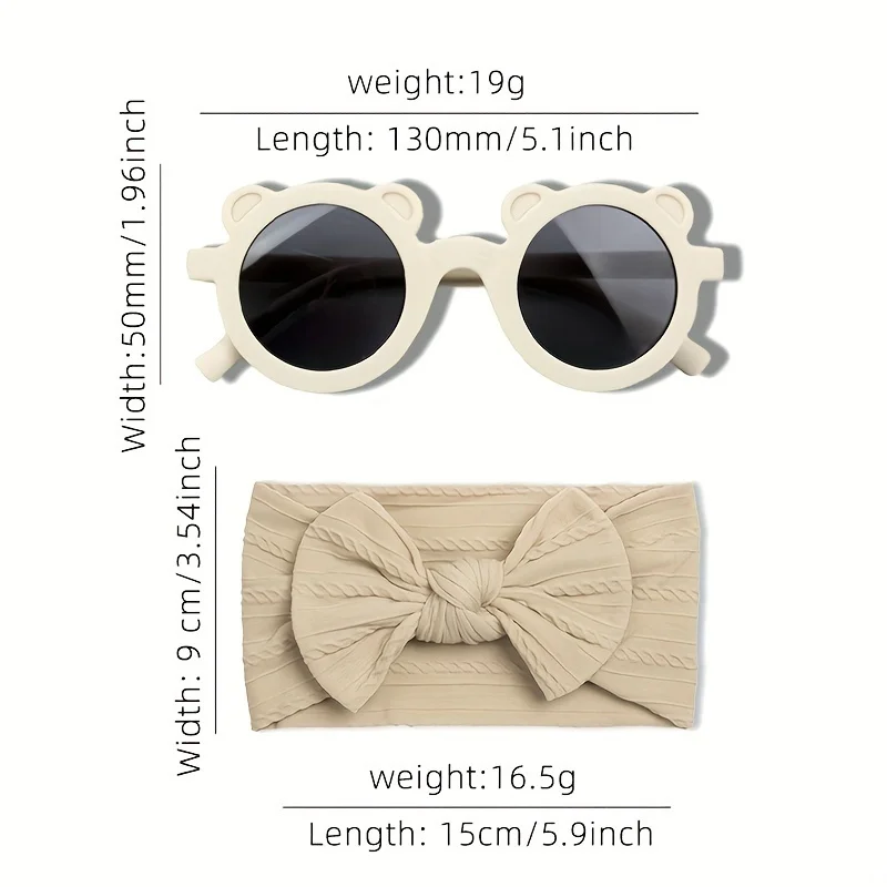 Sonnenbrille und Haarband für Kleinkinder, Mädchen und Jungen, 2-teiliges Set, Cartoon-Bär, UV-Schutz, niedliche Kinder-Haaraccessoires für den Sommer und den Strand – Detail 7