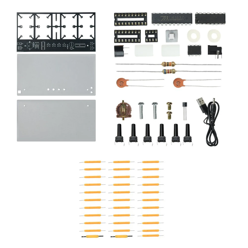 4 Digit Warm LED Digital Clock DIY Soldering Practice Kit 5V Adjustable Brightness Date Week Alarm Desktop Electronic Clock Kit