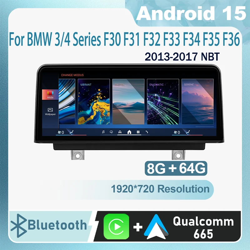 Für BMW 3/4 Serie F30 F31 F32 F33 F34 F35 F36 2013-2017 NBT 8+64G Kabelloses Carplay Radio Navigation GPS Android 15 Auto-Multimedia-Videoplayer AndroidAuto Qualcomm Snapdragon 665 Chip