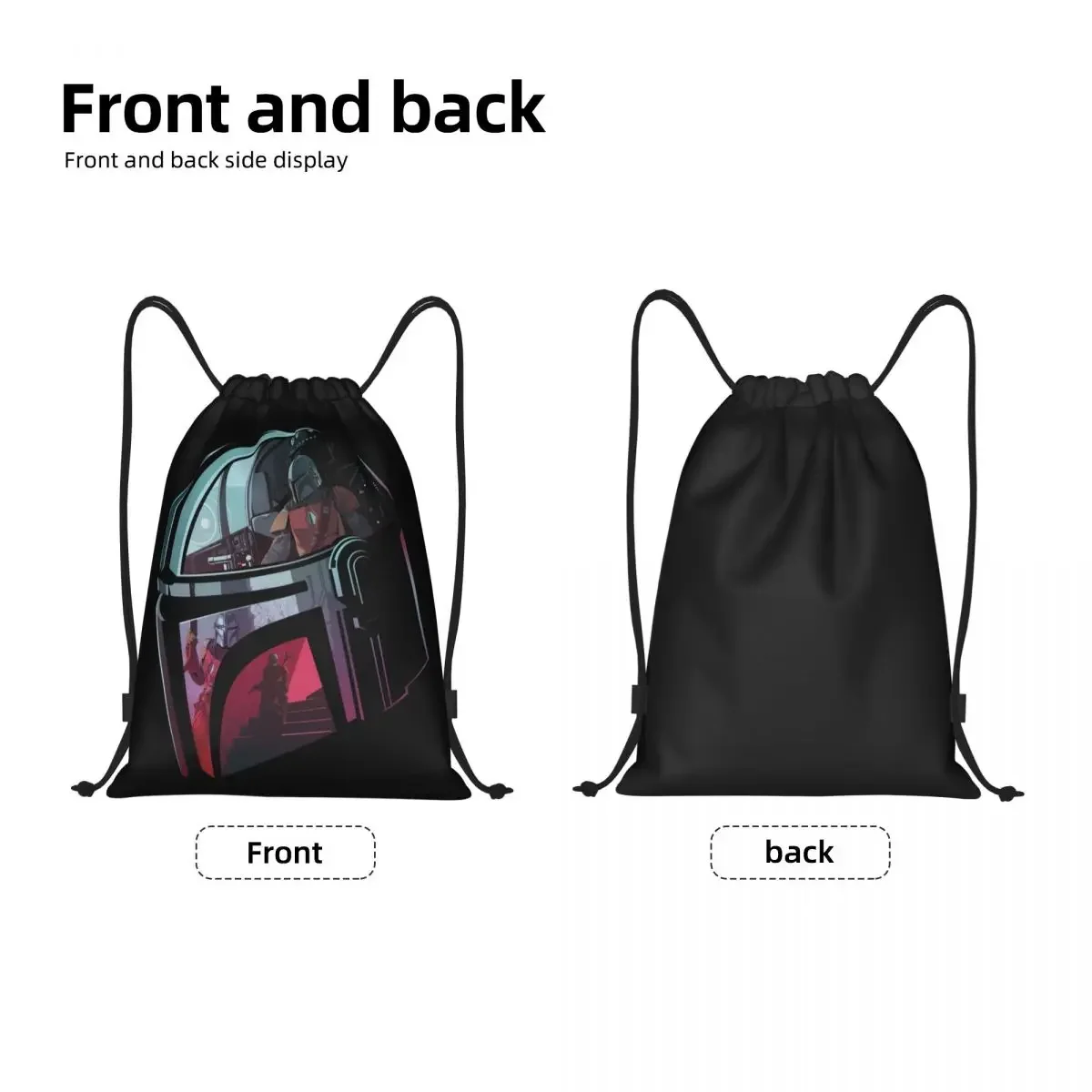 Custom Drawstring Backpack Women Men Gym Sport Sackpack Foldable Mandalorians Helmet Reflection Fan Shopping Bag Sack