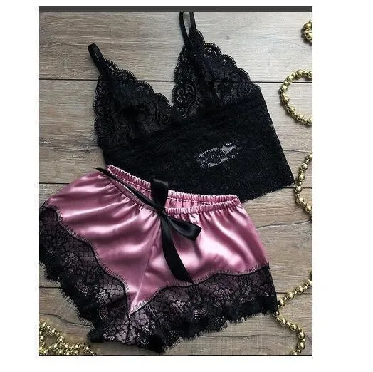 

Silk suspender princess pajamas sexy temptation two-piece underwear nightgown homewear
