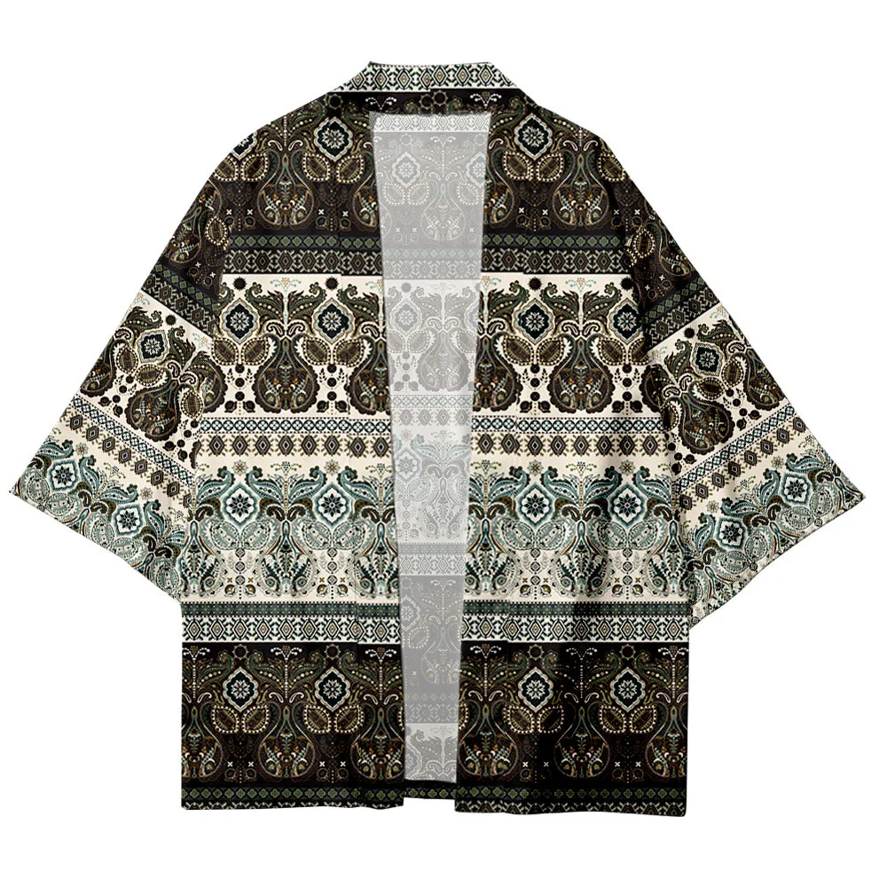 Japanese Streetwear Women Cardigan Kimono Yukata Men Cosplay Asian Clothing Anime Cashew Print Traditional Haori