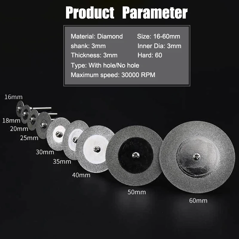 Mini Saw Blade Set 16-60mm Hole/No Hole Diamond Cutting Disc for Dremel Rotary Tool Woodworking Ceramic Cutter Power Tools