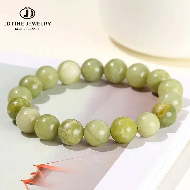 JD Natural Green Jade Beaded Bracelet Women Vintage Round Energy Gemstone Single Circle Stretch Bracelet Yoga Balance Jewelry