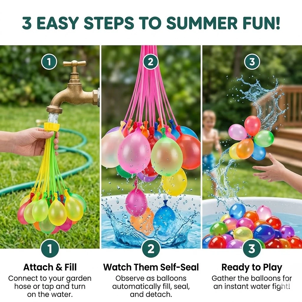 111個入りクイックフィル水風船、自動密閉マジックウォーター - Party Games Bomb のレビューと価格