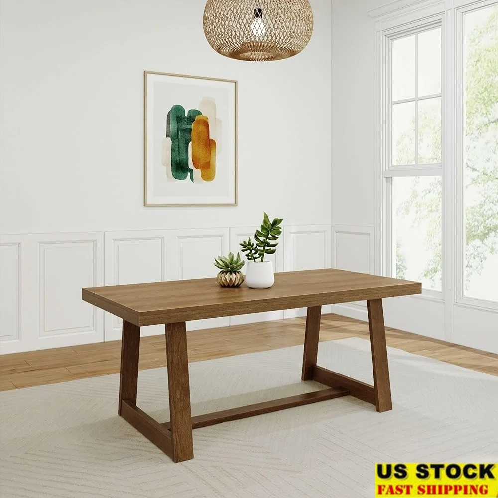 

72 Inch Solid Wood Farmhouse Dining Table Rustic Kitchen Table Large Rectangular Dinner Table Home Office Family Gatherings