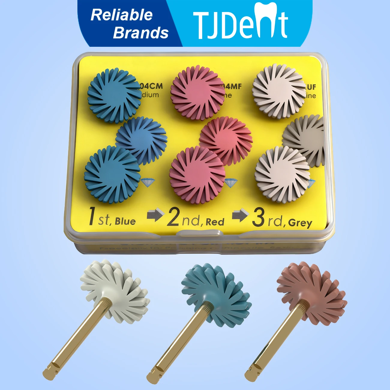 TJDent 6Pcs/Box Dental Excellent Diamond Polisher Spiral Wheel RA Rubber Polisher Composite Resin Disc Burs Dentistry Tools