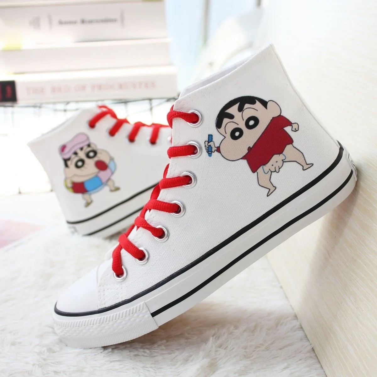 

Crayon Shin chan Manga Student Female Korean Edition Hand drawn Shoes High top Couple Canvas Shoes Casual Shoes