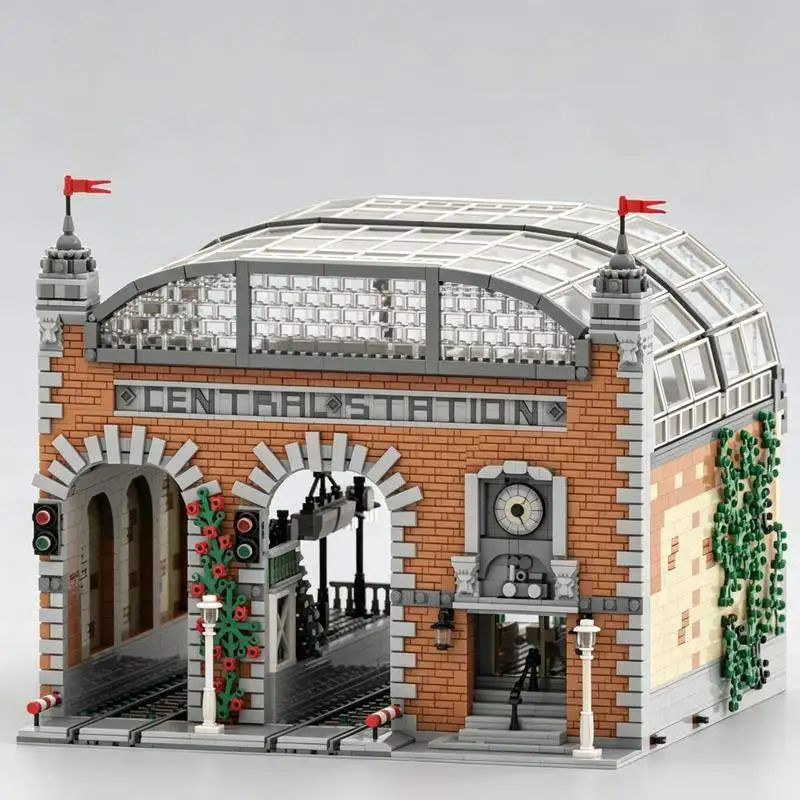 4739PCS Modular Central Train Station Model Building Blocks City Railway Architecture DIY Assembly Collection Display Gift