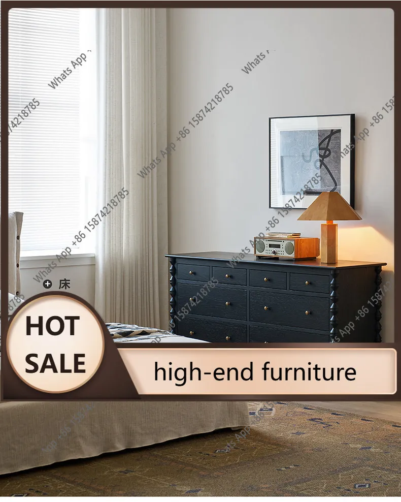 

N68 French retro sideboard storage cabinet vintage black solid wood designer style fashion and high-end