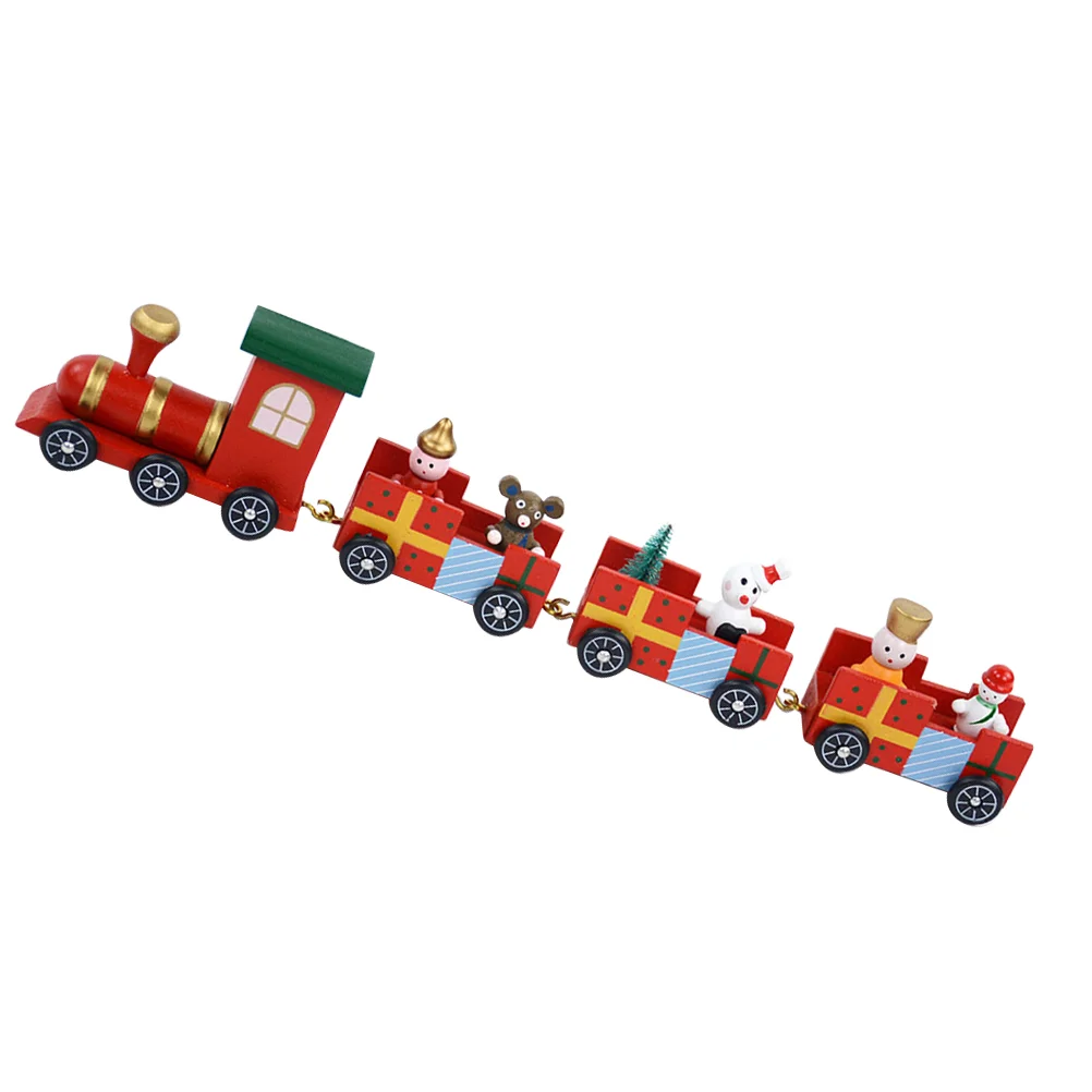 Christmas Train Table Top Decor Ornament Toy Wooden for Gifts Stocking Stuffers