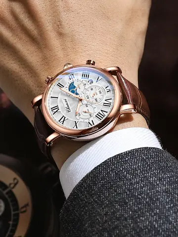 CHENXI 패션 비즈니스 남성 시계 탑 럭셔리 쿼츠 시계 자동 날짜 크로노 그래프 남성 가죽 방수 손목 시계 Best5