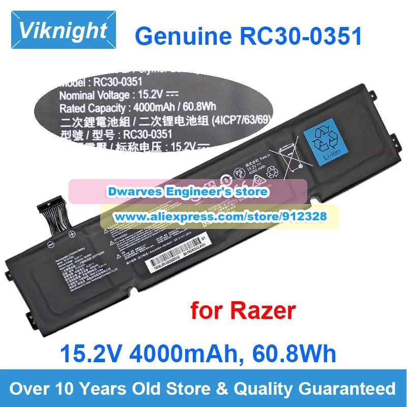 Genuine RC30-0351 Battery RZ09-351 15.2V 4000mAh 60.8Wh for 2021 Razer Blade 15 Base RZ09-0369x Laptop Battery