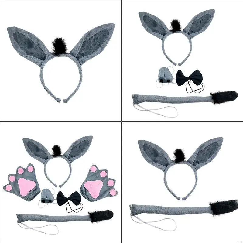 

97BE Dunkey Headband Animal Hair Hoop Faux Fur Dunkey Ears Plush Horse Ears Realistic Halloween Headband Horse Cosplay