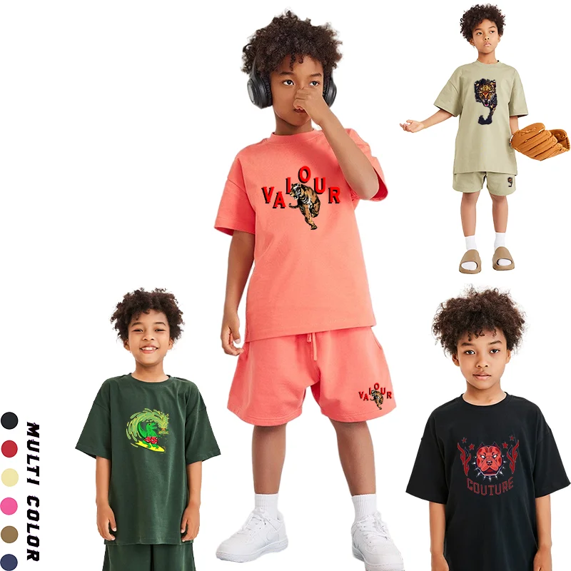 Conjuntos de ropa de verano para niños, camisetas con estampado de Tigre, pantalones cortos de manga corta, 2 piezas, 2024