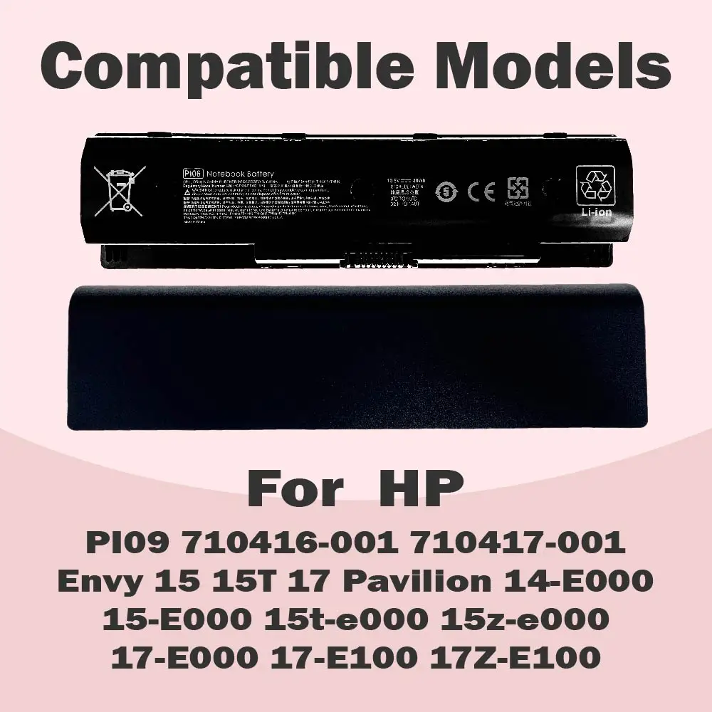 PI06 P106 PI06XL Notebook Battery for HP Envy 14 15T 15 17 M7 TouchSmart 17-J000 17-E0 Compatible with PI09 710416-001