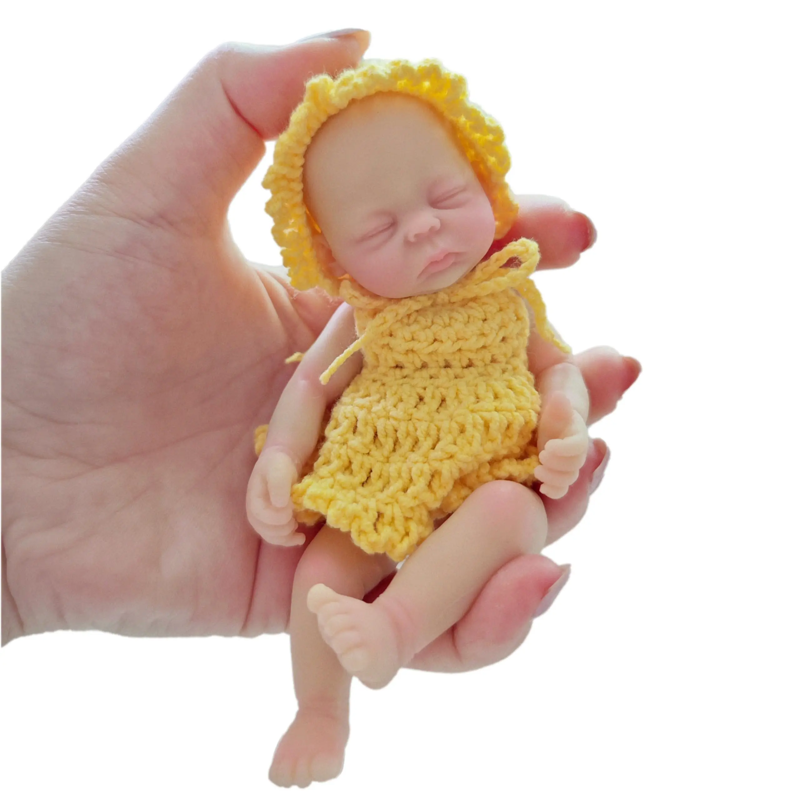 4.5 Inch Sleeping Reborn Baby Doll Full Body Silicone Mini Realistic Soft Body Like Real Baby with Feeding Accessories