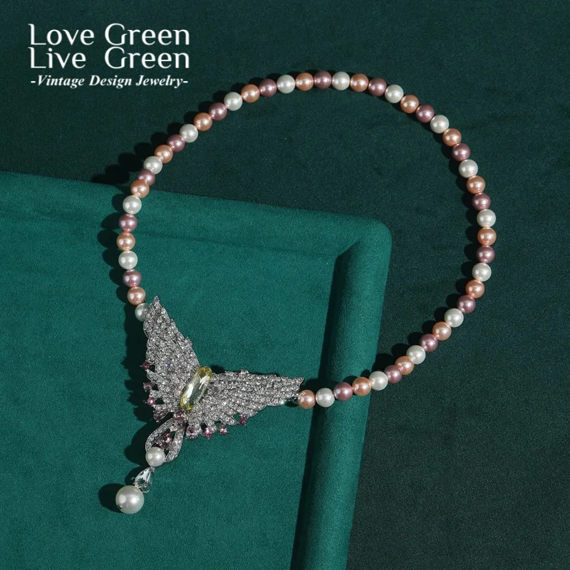

Винтажные ювелирные изделия, жемчужное ожерелье в стиле бохо, пресноводные натуральные антикварные стразы, роскошный кулон в виде бабочки, женский ретро-стиль, новинка 2025 г.