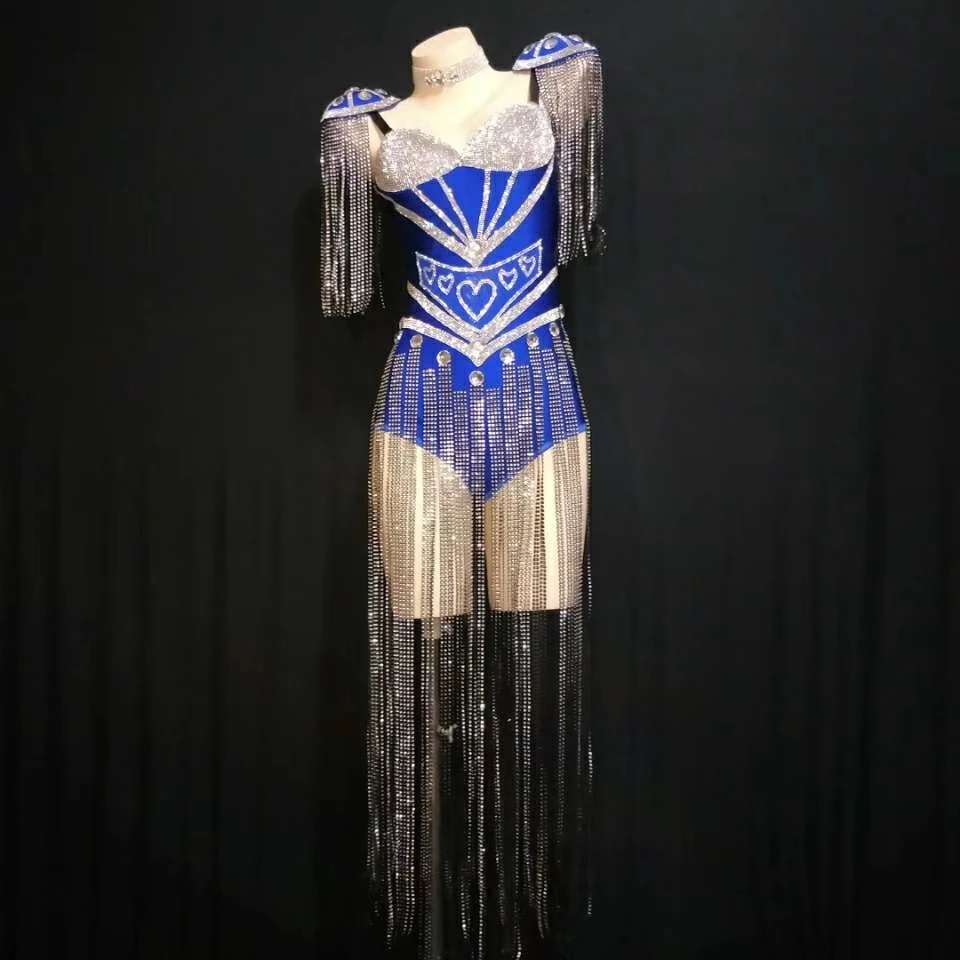 Roupa de festa de aniversário moda brilhante strass borla bodysuit boate sexy feminino senhoras equipe de dança latina catsuit sexy arrasto