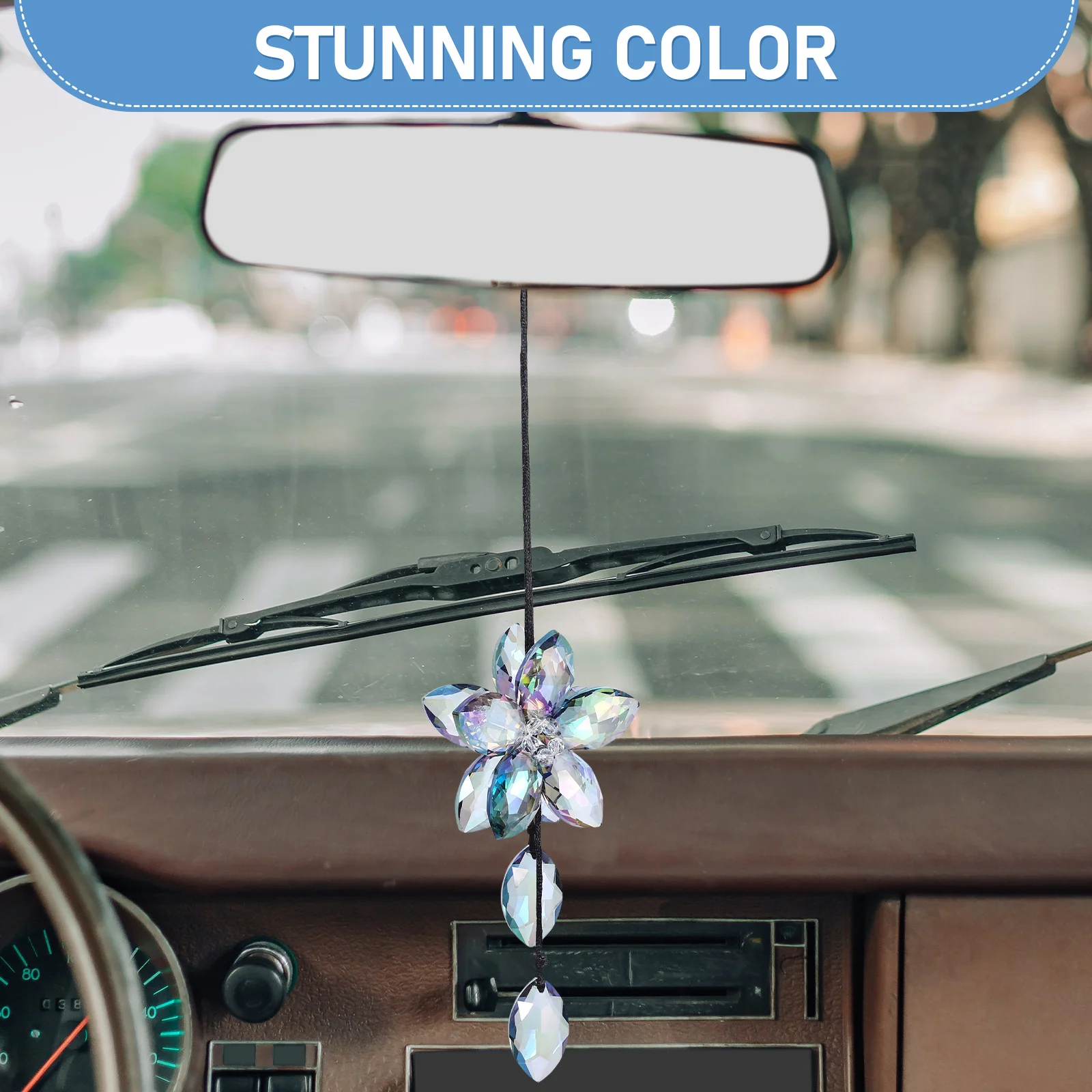 

Crystal Snowflake Interior Hanging Ornament Blue Color Rearview Mirror Decor Fade Resistant Durable Car Accessories Elegant