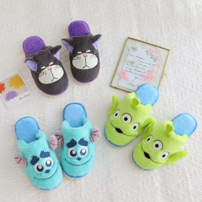 Disney three-eyed boy cute and funny warm home women's shoes Lucifer cartoon plush non-slip thick-soled cotton slippers