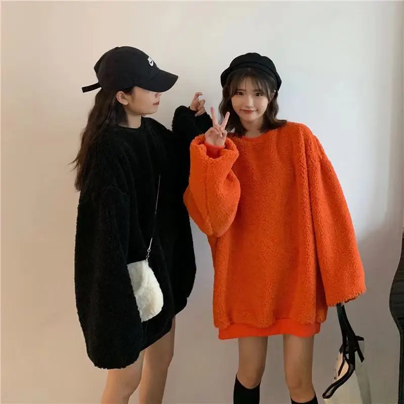 بلوزات نسائية بدون قبعة ملابس الشارع الشهير فضفاضة شتوية دافئة سميكة Y2k ملابس Harajuku Mujer Ropa وصلت حديثًا على الطراز الكوري محب Ins