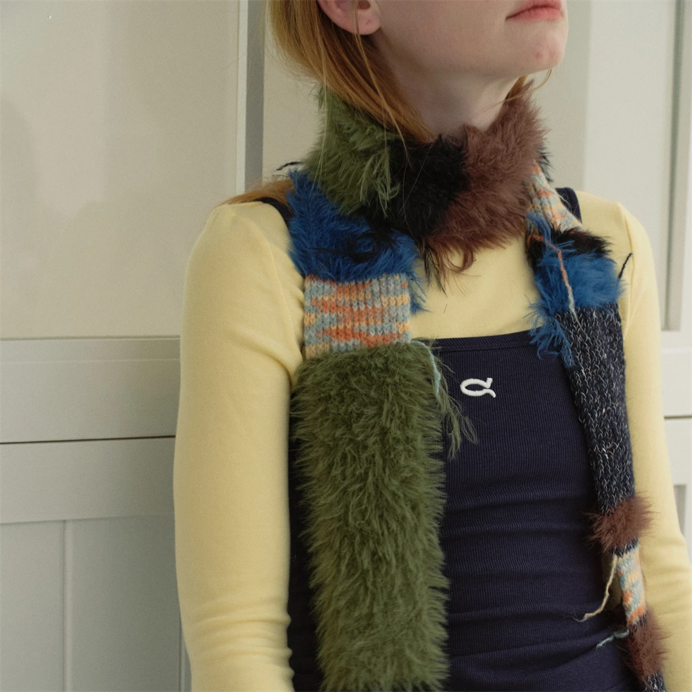Women's Soft Knitted Color Block Stripe Tassel Scarf for Fall Winter
