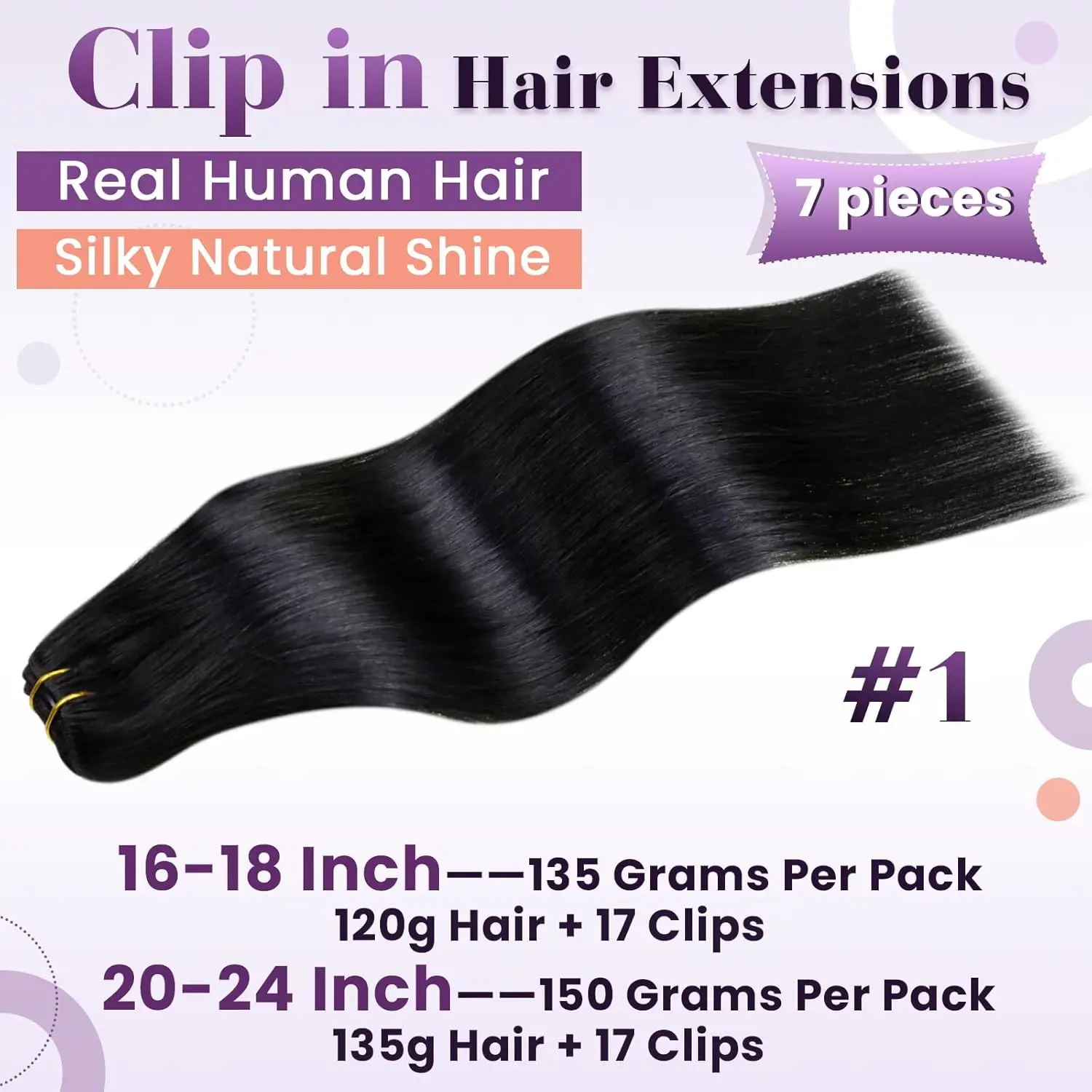 LaaVoo Clip in Real Hair Human Extensions 7 Pieces Brazilian Hair Remy Extensions 120G & 135G Full Head Clip in Hair 16-28inches