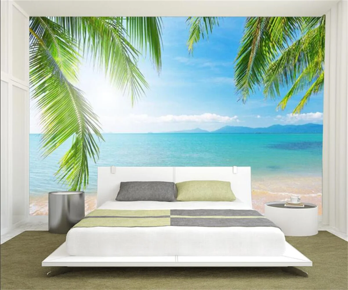 Customized Photo Wallpaper Seascape Beach Scenery Landscape Painting Coconut Tree TV Background Wall 3d Wallpaper papier peint