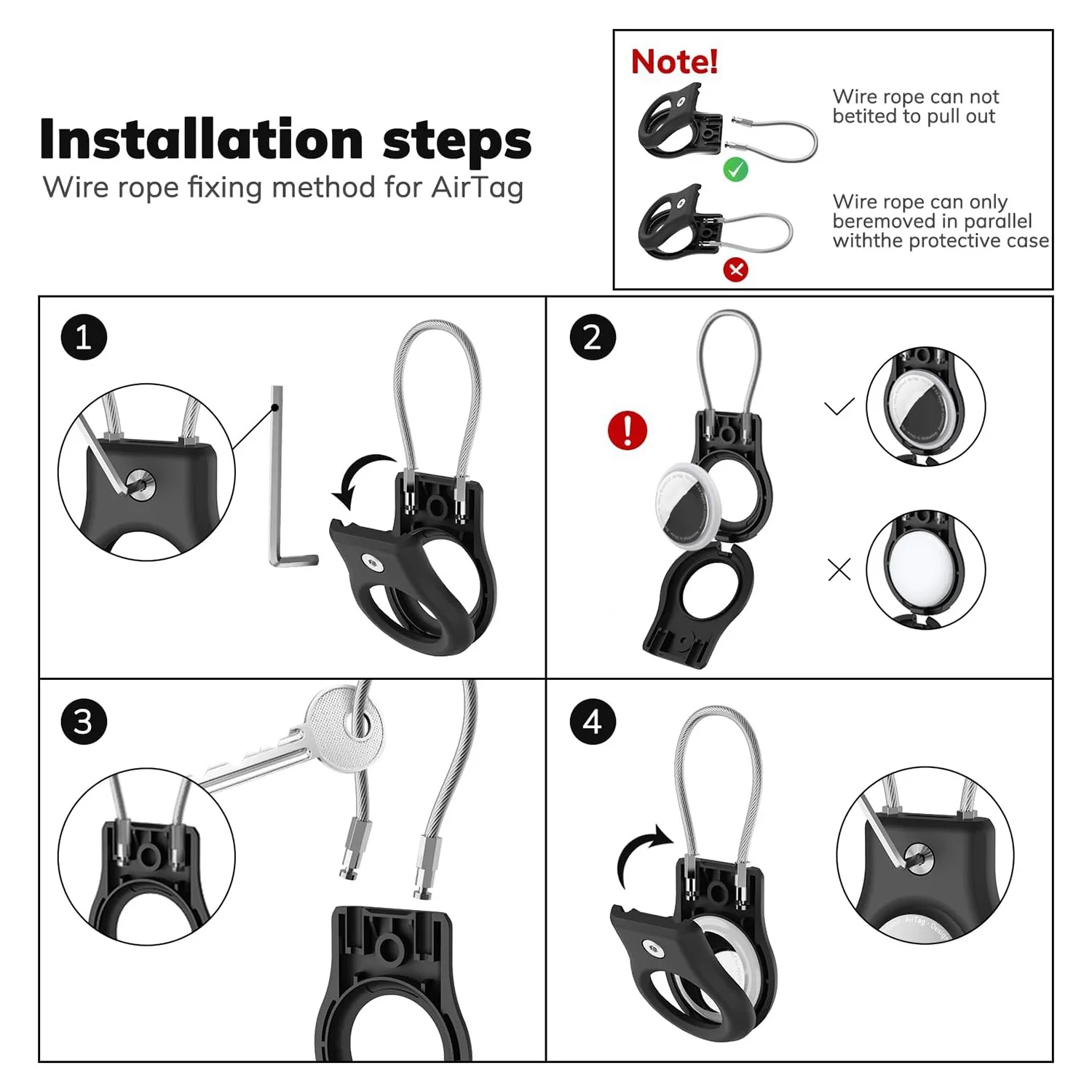 

ABKI-брелок-держатель для Air Tag Lock, чехол с проволочным кабелем для Airtags, защитный чехол с брелоком для багажа, легко в использовании