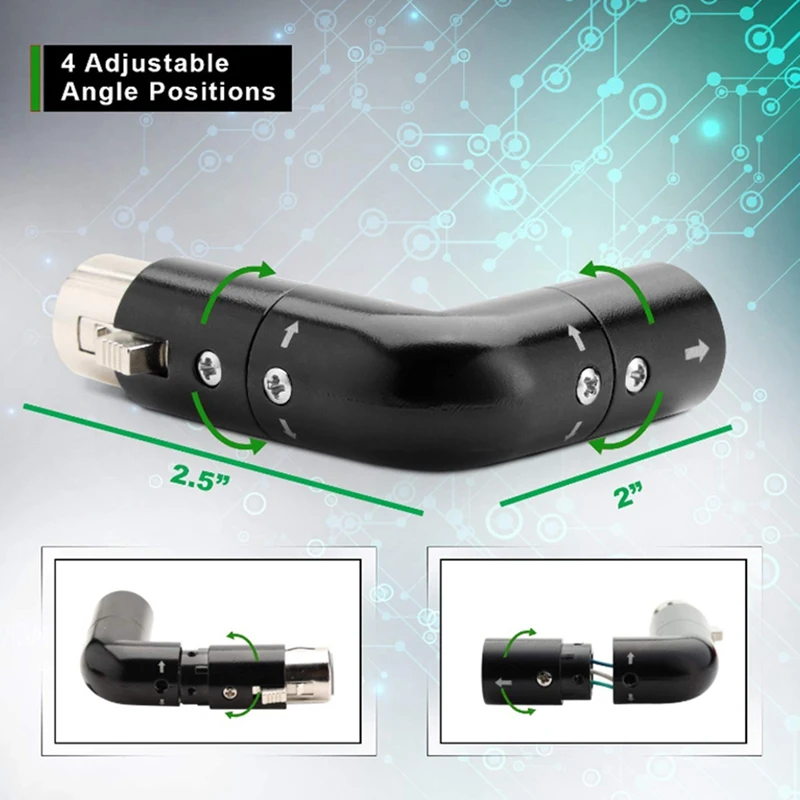 Rotatable XLR Angle Adapter Dual Male And Female L-Shaped Connector Metal Adapter With 4 Adjustable Angle Positions