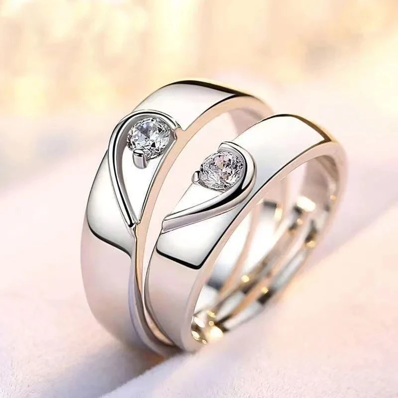 Luxury Zircon Couple Paired Rings for Women Men Shiny  Flower Heart Promise Finger Ring Lover Anniversary Wedding Jewelry