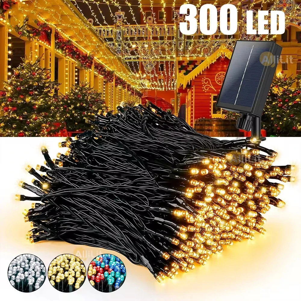 

300LED Solar String Light Fairy Outdoor Garden Waterproof Lamp 2024 Christmas Garland Xmas Holiday Party Home Decoration