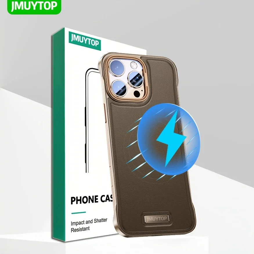 

JMUYTOP built-in wireless charging luxurious phone case for iPhone 16 15 pro MAX leather magnetic rear cover