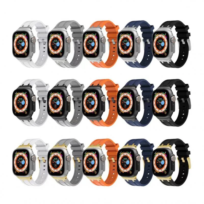 Liquid Fluororubber Strap For Apple Watch Ultra 49mm 8 7 45mm 41mm Modification Kit Wristband iWatch 6 5 4 3 SE2 44mm 40mm 42mm