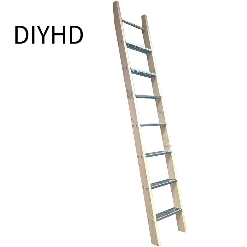 

DIYHD ASR 87"/96" Unfinished Home Office Library Step Ladder,Pine Wood Ladder,No Sliding Hardware,for Loft Stairs/Bookshelf