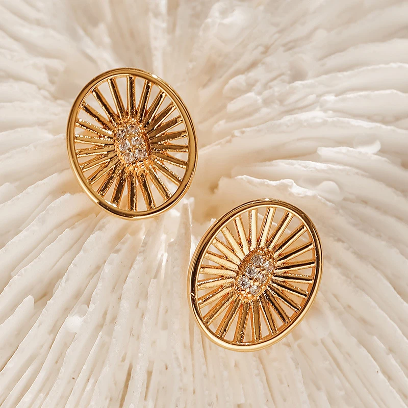 

PAPERPLUS | Copper Charm Stud Earring for Women and Girl Elegant Daily Jewelry Oval Gold Stylish Wholesale