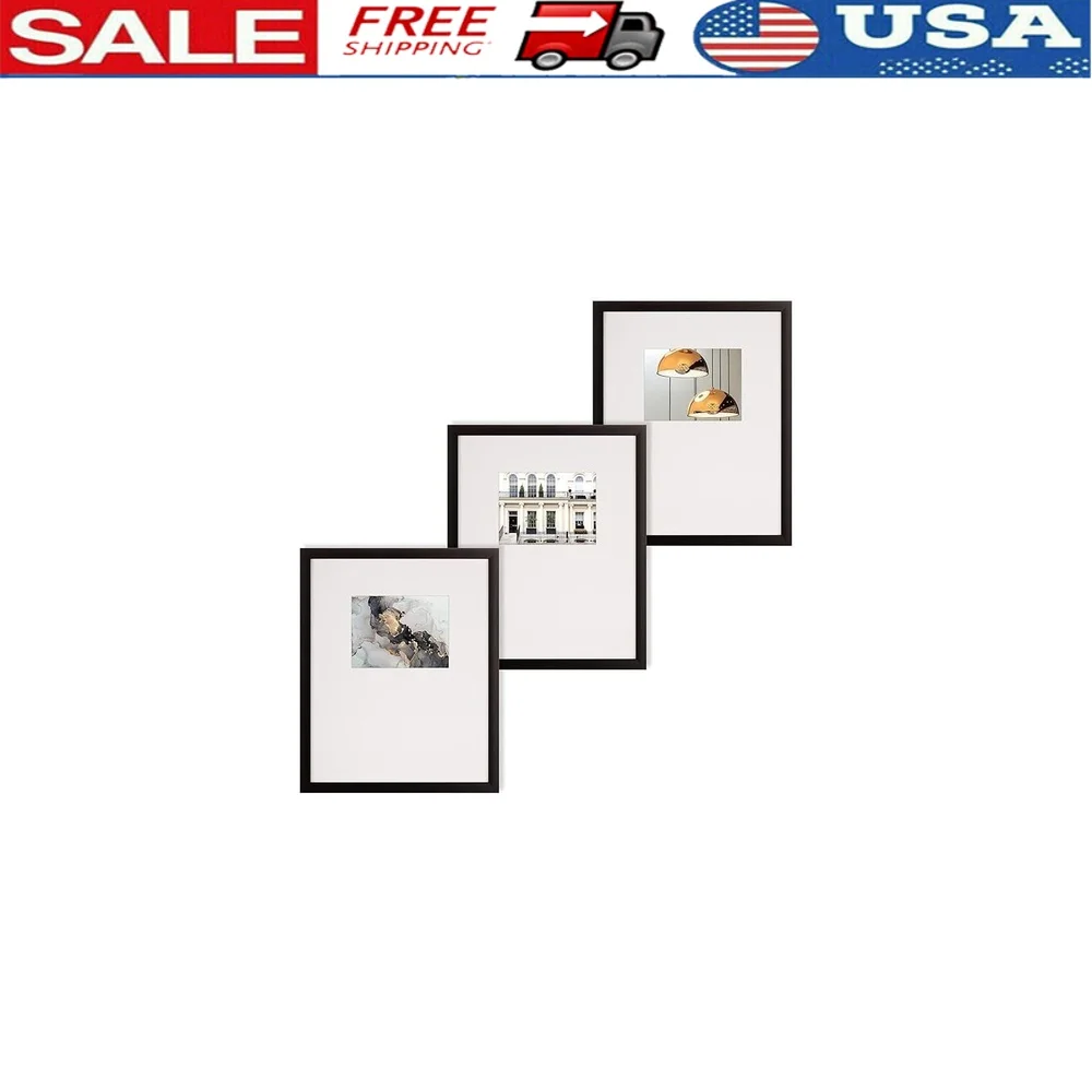 

3 Piece Gallery Wall Picture Frame Set Easy Hang Template Black Frame 8x10 Photos Vertical Horizontal Display Modern Decor