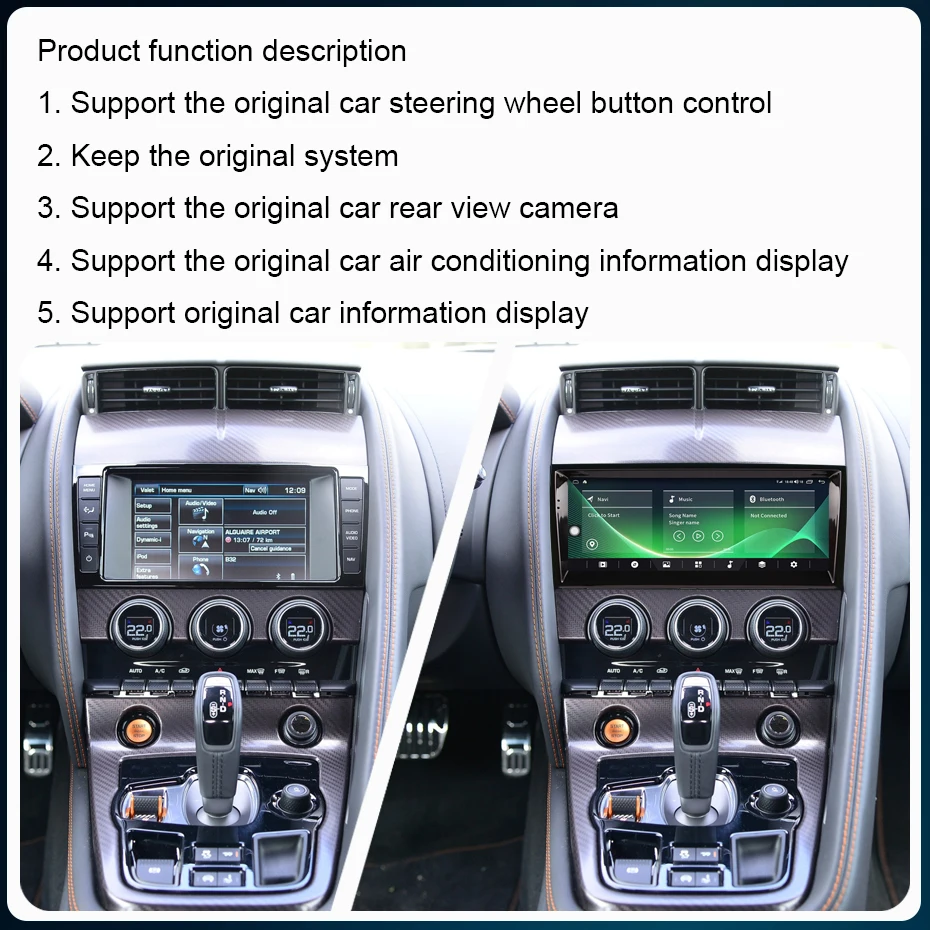 10.25” Android 13 For Jaguar F-Type F Type 2013-2024 Snapdragon 665 GPS Auto Car Multimedia Player Stereo Receiver Radio CarPlay