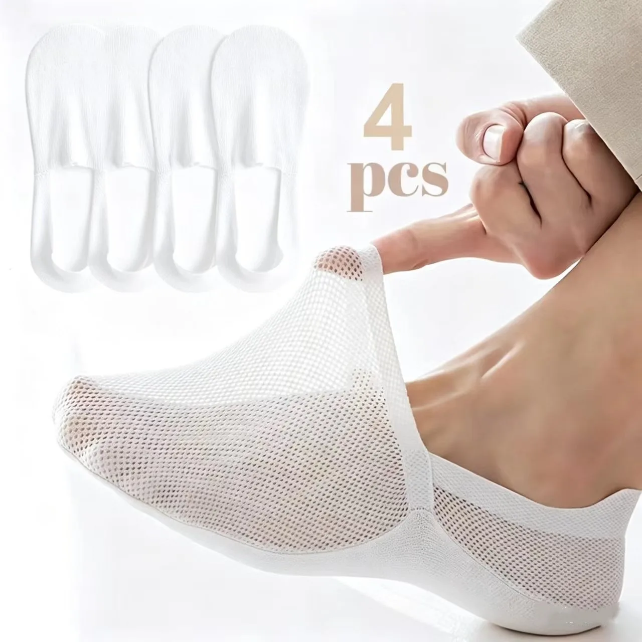 4Pcs Women Low Cut Invisible Boat Socks Breathable Mesh Non Slip Heel No Show Ankle Socks for Sneakers Casual Shoes