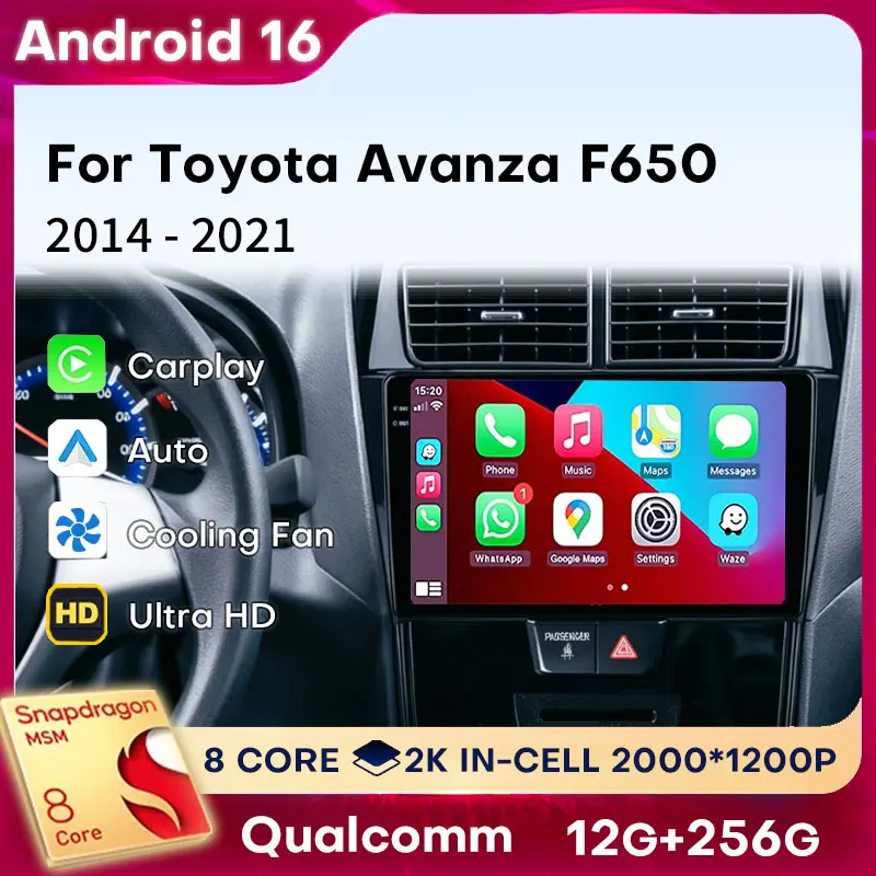 Android 16 Carplay For Toyota Avanza F650 2011 - 2023 Car Radio BT Head Unit DSP 5G WIFI Auto Player 360 Camera Audio Stereo GPS